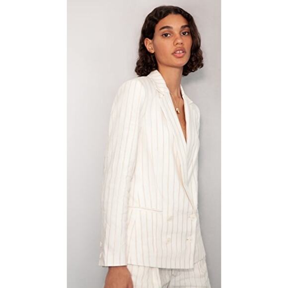 PAIGE NWT Rosette Striped Double Breasted Linen Blend Blazer Size 8 $379 MSRP - Picture 14 of 15